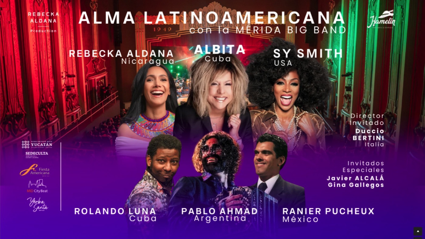 Cartel de Alma LatinoAmericana con la Mérida Big Band y artistas invitados